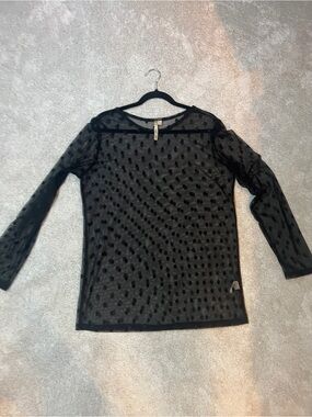 Comfy USA Sheer Black Polka Dot Long Sleeve Top Sz XL